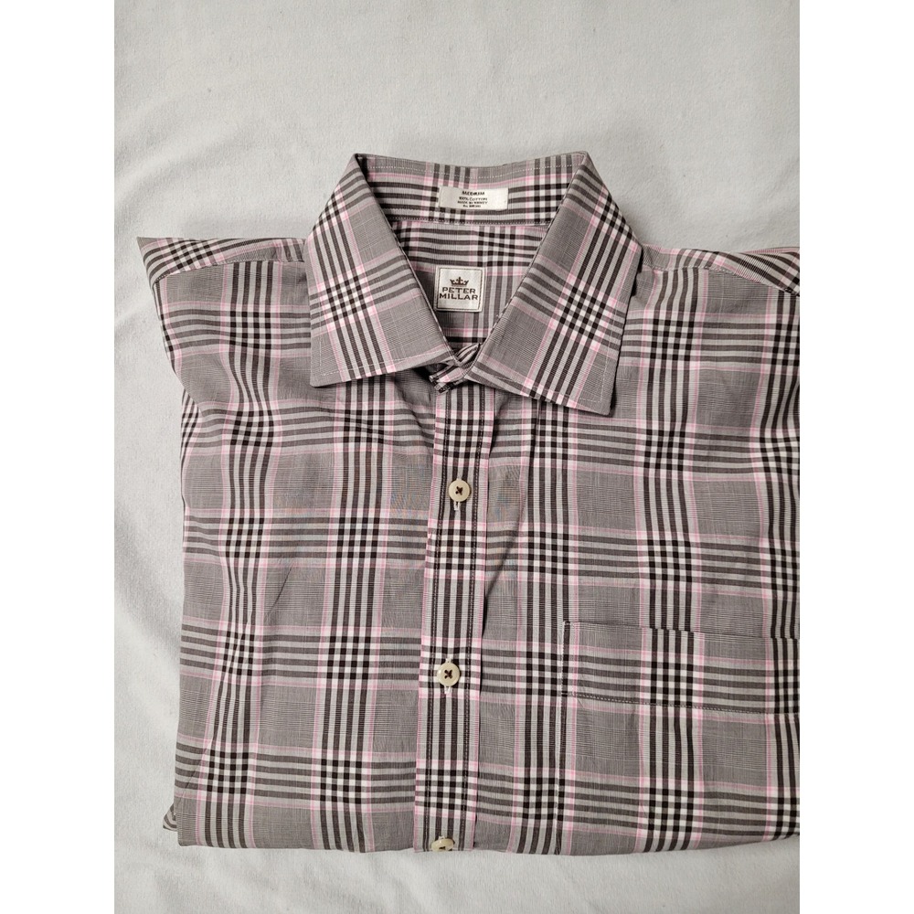 Peter Millar Preppy Plaid Button Down Shirt Overbrook Golf Club Logo Size M